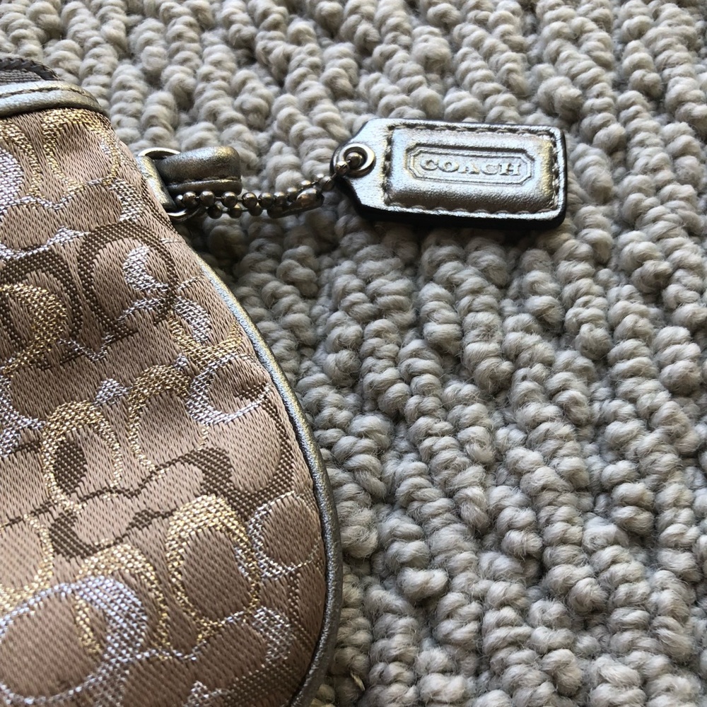 Coach Metallic Gold Beige Signature Wristlet - Picture 2 of 5